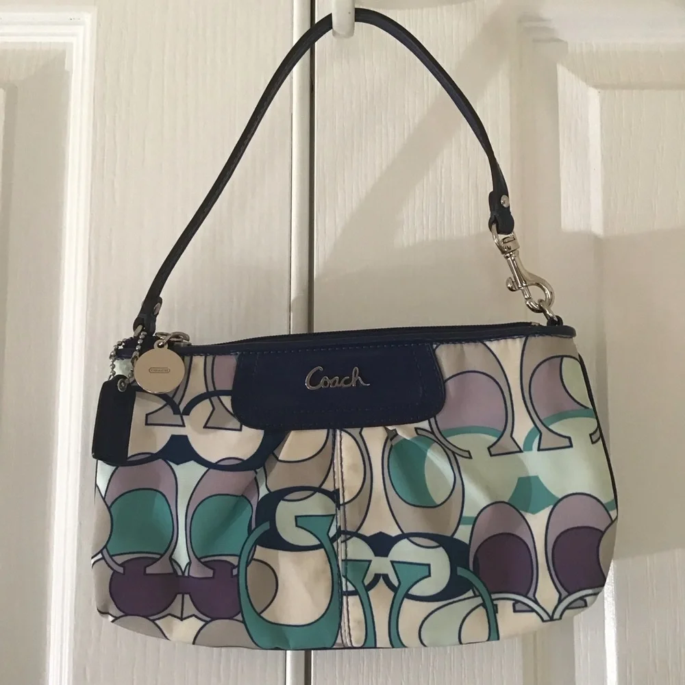 Coach small bag wristlet blue monogrammed